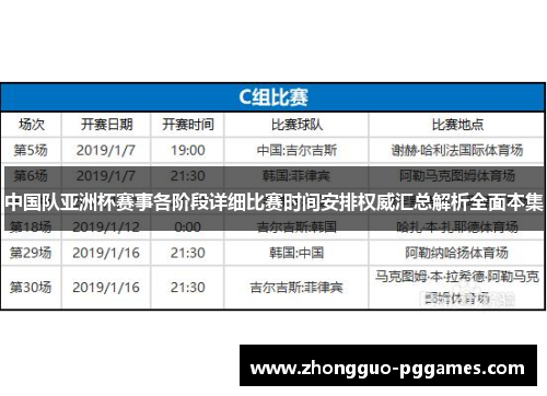 中国队亚洲杯赛事各阶段详细比赛时间安排权威汇总解析全面本集 中国队亚洲杯赛事各阶段详细比赛时间安排权威汇总解析全面本集